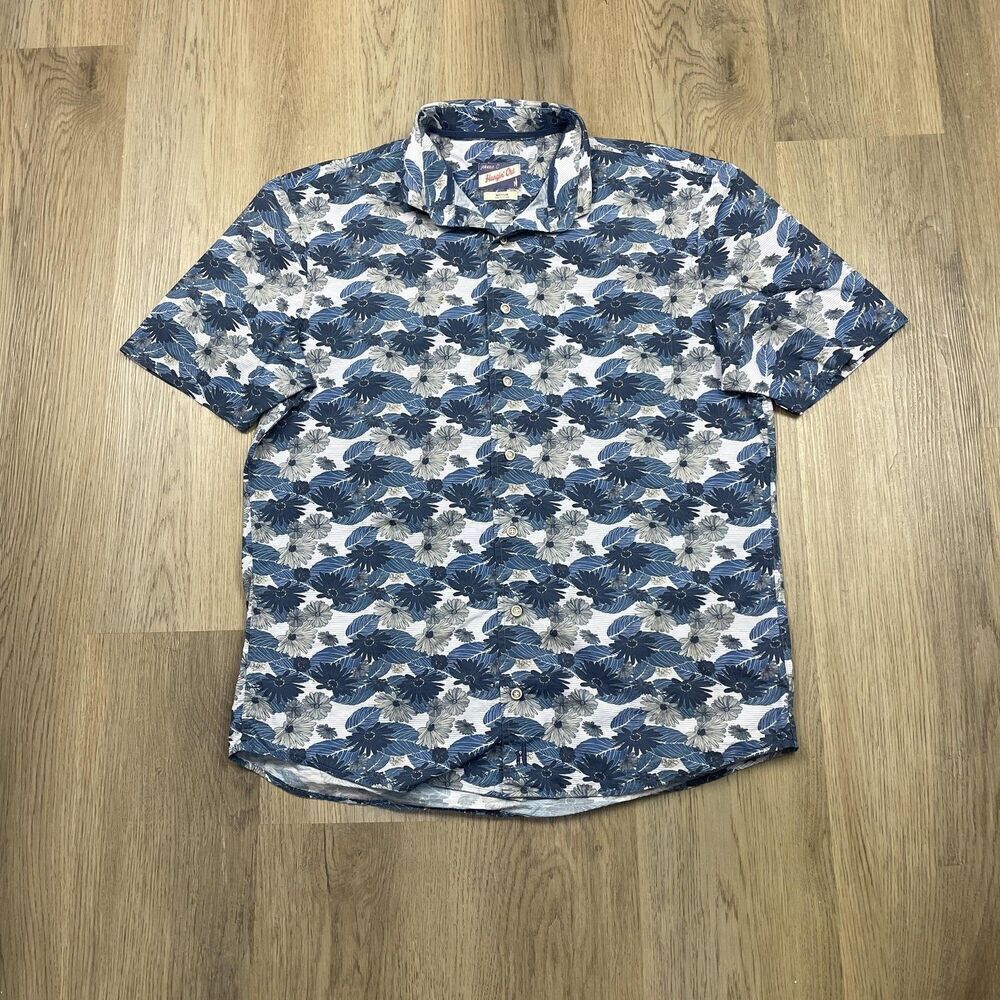 Johnnie O Hangin Out Shirt Mens Medium Blue Floral Hawaiian Button Up Casual